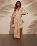 Women's Spring-Summer Printing Long-Sleeved Print V-Neck Dress