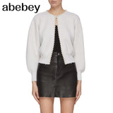 New Fashion Korean Jackets Pearls Cardigan Batwing Sleeve Wool Knit Vintage Women's Coat High Quality Jacket