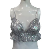 Silver Sequined Ruffles Strap Party