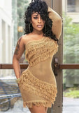 Hollow Out Fringe One Shoulder Mini