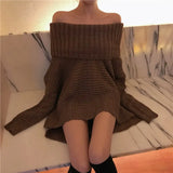 Winter Sweater Women Pullover Girls Tops Vintage slash neck Autumn sexy Female Knitted Outerwear Warm Sweaters