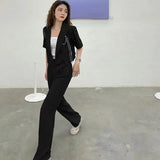 Women Sexy One Button Casual Cropped Blazer Jacket+High Waist Draping Wide Leg Pants 2022 Summer Korean Harajuku Two Piece