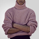 Men's Autumn And Winter Thick-Set Sweater Solid Color Thick Needle High-Neck Knitted Shirt