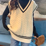 Vest Women Preppy-style V-neck Sleeveless Korean Loose Fashion Leisure Sweaters Students All-match Streetwear