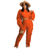 Tassel Knitted Sweater Sexy Two Piece Set Matching Pants Sets Fashion Winter Outfits for Women 2021 Wholesale