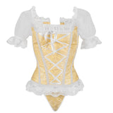 Sexy Corset Lace Up boned Overbust Bustier Belt Waist Bandage Shapers Short Sleeve Dancer Dress Top + G-string Skirt