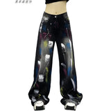Cowboy Broad-Legged Trousers In Autumn Personality Painted New High-Waisted Loose Thin Temperament Casual