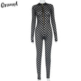 Women Sexy Hollow Out Club Activewear Jumpsuit Long Sleeve Zipper Stretchy Workout Bodycon Party Streetwear Slim