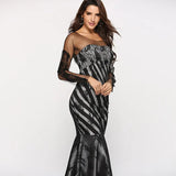 Station Popular Style Female Lace Gauze Self-Cultivation Socialite Fan Dance President Style Toast Evening Dress-Outfit