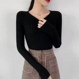 Elegant Knitted Sweater Women Bottoming Slim Sexy Female Knitwear Casual Skinny Pullovers Ladies Solid Basic