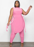 Side Slit Long Shirt and Pants Plus Size 2 Piece