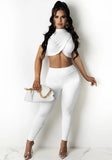 Sexy Stand Collar Short Sleeves Crop Top Solid Two Piece Pants