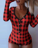 2023 Valentine's Day Sexy Bodycon Playsuits Long Sleeve Butt Flap Rompers Women Sleepwear One Piece Nightwear Outfits-Outfit