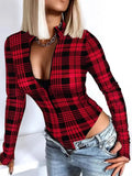 Toloer Women's Wear Temperament Plaid Long Sleeve