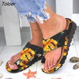 Women PU Shoes Comfy Platform Flat Sole Ladies Casual Sunflower Soft Big Toe Foot Correction Sandal Orthopedic Bunion
