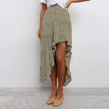 Bohemian Black Ruffle Hem Wrap Floral Print Skirts Women Summer Elastic High Waist Ladies Irregular Long Skirt
