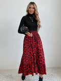 Printed Modest High Waist Elastic Waist Print Midi A-Line