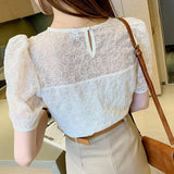 Women Fashion Floral French Basic Tunic All-match Loose Design Quality Soft Translucent Camisa De Gasa Cute Summer
