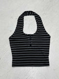 Wind Street Personality Hottie Striped Small Vest Three-Grained U-Neck Hanging Neck Knitting Top Casual Women's