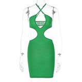 Sexy Cutout Halter Sleeveless Mini Dress for Women Party Club Summer Holiday Solid Bodycon Dresses Outfits