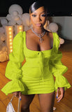 Vintage Puff Sleeve Square Mini Dress 425-1-Outfit