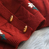 Horn Buckle New Year Red Sweater Cardigan Girl Autumn Winter Loose Lazy Wind New Year Red Knitted Coat Girl-Outfit