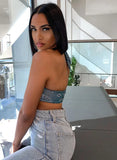 Printed V-neck Crop