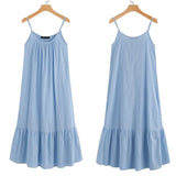 Bohemian Solid Ruffle Dress Women's Summer Sundress ZANZEA Casual Spaghetti Strap Midi Vestidos Female Holiday