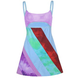 Women’s Summer Y2K Casual Fashion Contrast Color Striped U-neck Front Cutout Hollow Suspender A-line Short Mini Dress-Outfit