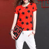 Retro Fashion Letter Floral Printed Pullovers Summer New Short Sleeve Female Clothing Casual O-Neck High Street
