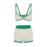 Women Knitted Bikini Shorts Set Contrast Color Bra Camisole with Elastic High Waist Shorts Summer Beachwear Outfit-Outfit