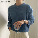 Vintage O-Neck Women Pullovers Sweaters Tops Long Sleeve Loose Female Knitted Jumpers 2022 Autumn Winter