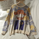 Harajuku Cartoon Women Sweaters Vintage O Neck Long Sleeve Female Pullovers 2021 Autumn New Chic Streetwear Sueter
