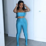 Fashion 2 Pcs Matching Set Solid Sleeveless Tube Crop Top Leggings Sexy Skinny Summer Streetwear Spost Yoga Outfits