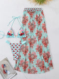 Three-Point Strap Bikini Skirt Three-Piece Set Retro Print 2025 New Split Swimsuit