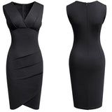Sexy V-neck Sleeveless Solid Pleated Mini A-line Club