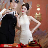Chinese Champagne-Colored Engagement Cheongsam Toast Bridal Fishtail Dress Beautiful Registration Certificate Wedding