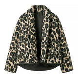 Retro Brown Black Leopard Print Lapel Quilted Coat Ethnic Women Quilting Full Sleeve Warm Loose Jacket Oversize Outerwear-Outfit