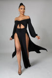 Off Shoulder Cut Out Slit Long Maxi