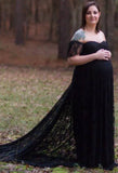 Elegant Lace Off Shoulder Mesh Maternity Long Dress 703-0-Outfit