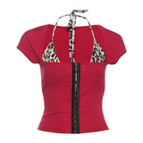 2025 Summer New Women's Personalized Hottie Leopard Print Dress Short Two Sets Of Top