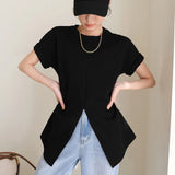 Gray Loose Summer T Shirt For Women Round Neck Short Sleeve Solid Minimalist T Shirts Female Fashion Clothing
