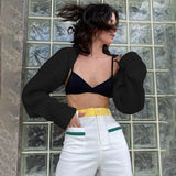 Women Ultra-Short Sweater Coat 2022 Autumn Winter Long Sleeve Loose Knitted Crop Tops Solid Color Sexy Cardigan Sweaters