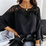 Crochet Embroidery Lace Blouses Women Autumn Sexy Lace Stitching White Shirts Vintage Plus Size Ladies Tops Blusas