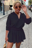 Casual Turn-down Collar Long Sleeve Top and Ruffles Mini Dress