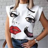 Simple Lip Pattern Collar Lady Shirt Tsets Commuting Short-Sleeved Tops