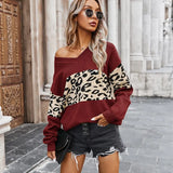 Leopard Sweater Women 2020 Autumn V-Neck Knitted Woman Sweaters Streetwear Pull Femme Long Sleeved Pullover