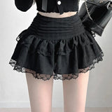 Retro Lace Irregular Low-Rise Half-Dress Temperament Holiday Folding Folded Thin A-Word