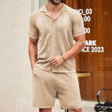 Men's Business Casual Knit Dress Two-Piece Set Ice Shuang Silk Knitted Polo Shirt Set