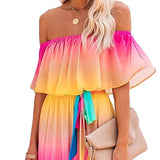 Summer New Rainbow Gradient Dress Ebay Collar